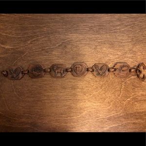 Vintage Copper Wild Animal Hawk Bear Wolf Elk Moose Bracelet
